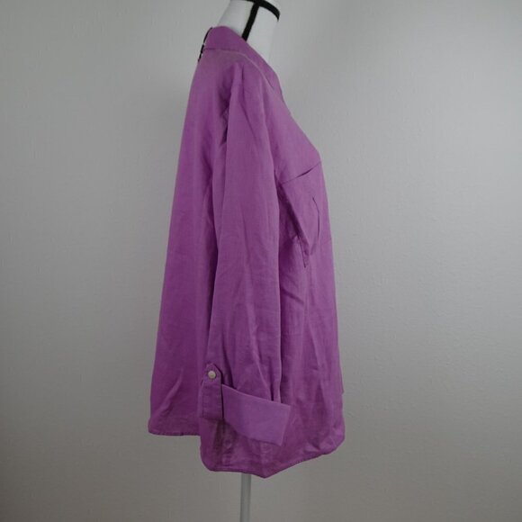 Investments Linen Blouse Top Women's 22W Purple Roll Tab Sleeves - Picture 5 of 8